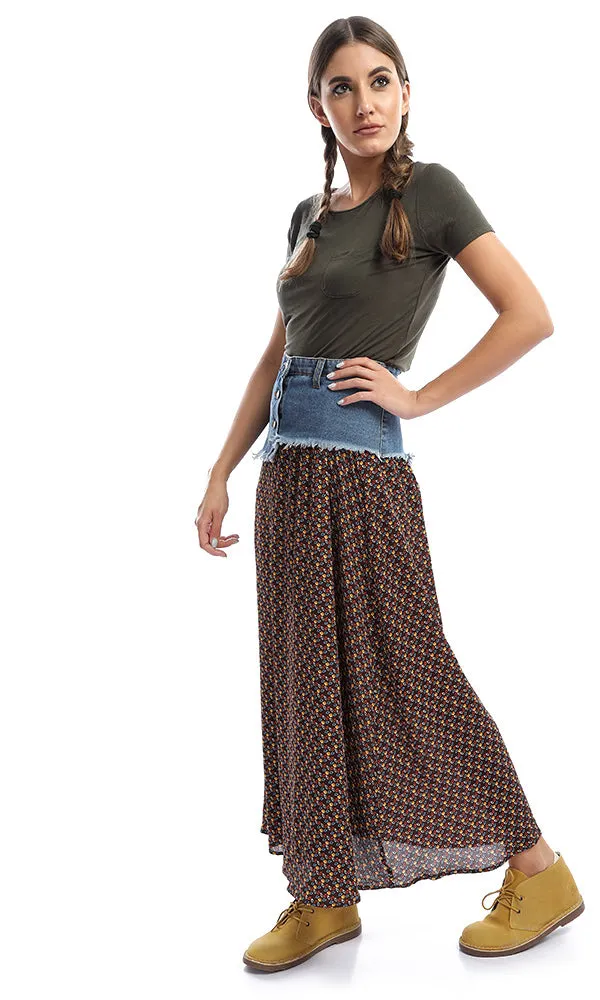 48081 Dark Brown Bi-Tone Patterned Maxi Skirt