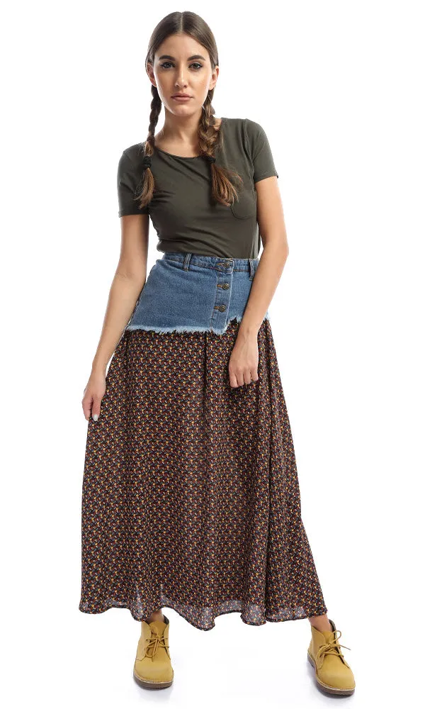 48081 Dark Brown Bi-Tone Patterned Maxi Skirt
