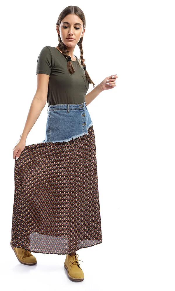 48081 Dark Brown Bi-Tone Patterned Maxi Skirt