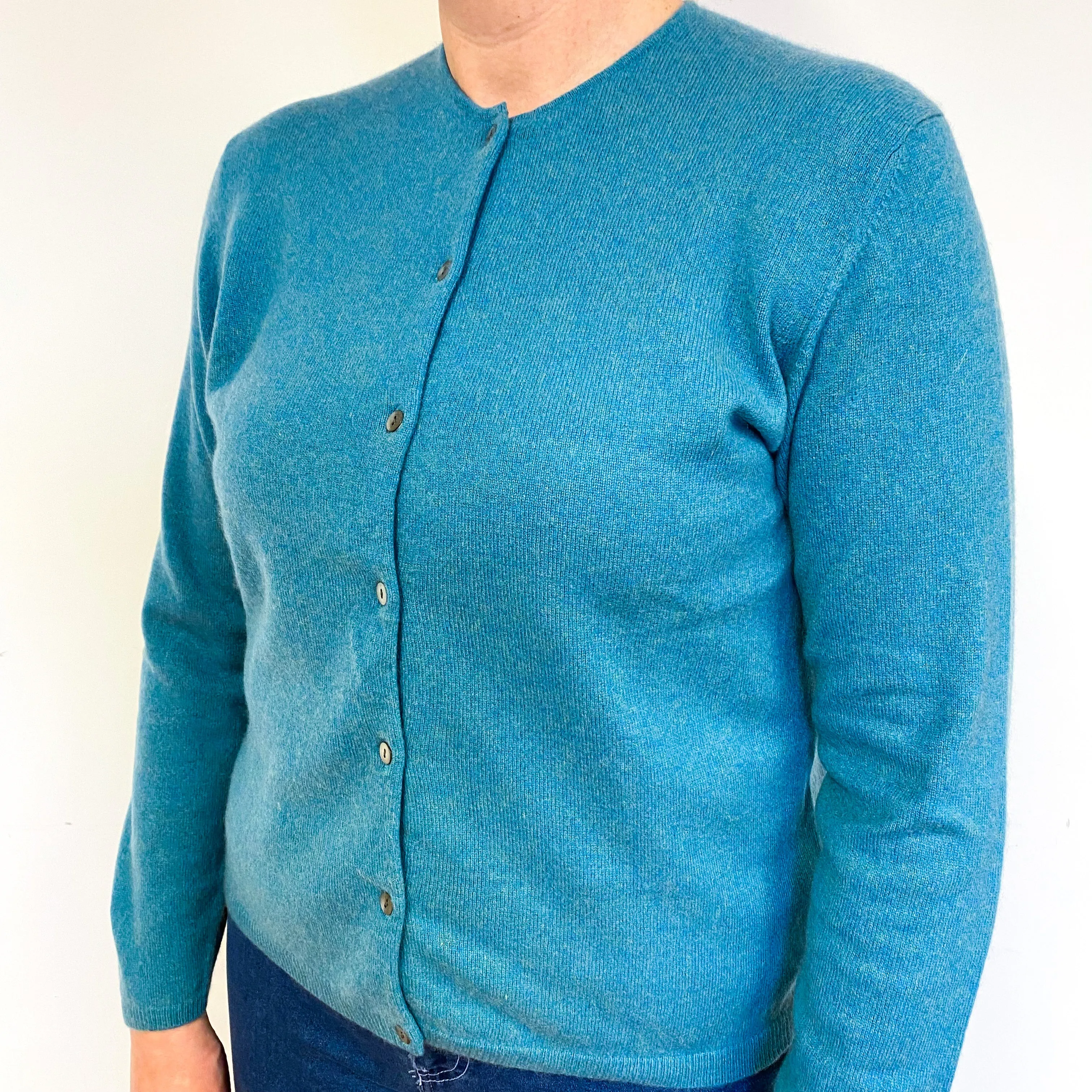 Aqua Blue Cashmere Crew Neck Cardigan Large