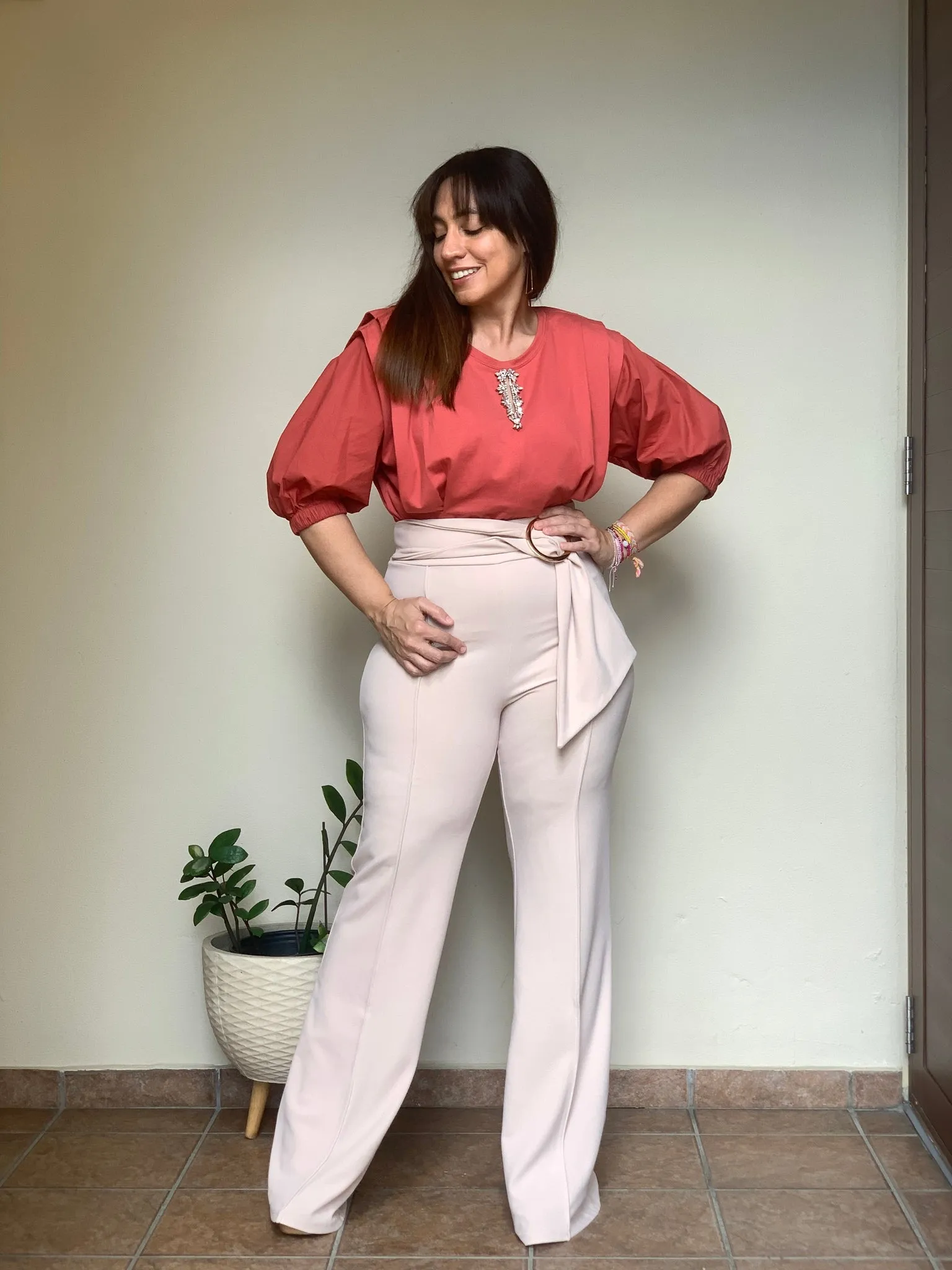 Beige High Waist Pants
