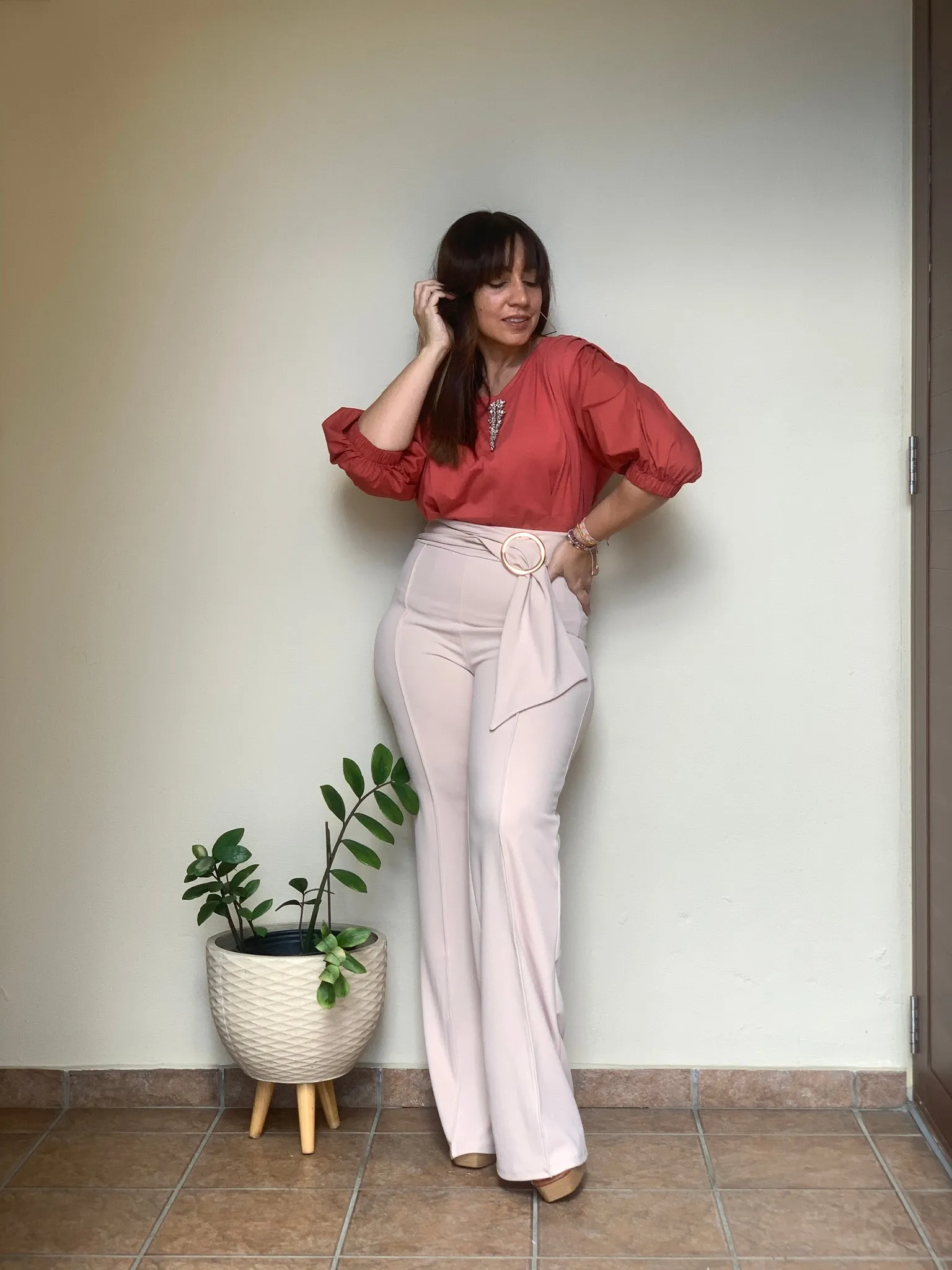 Beige High Waist Pants