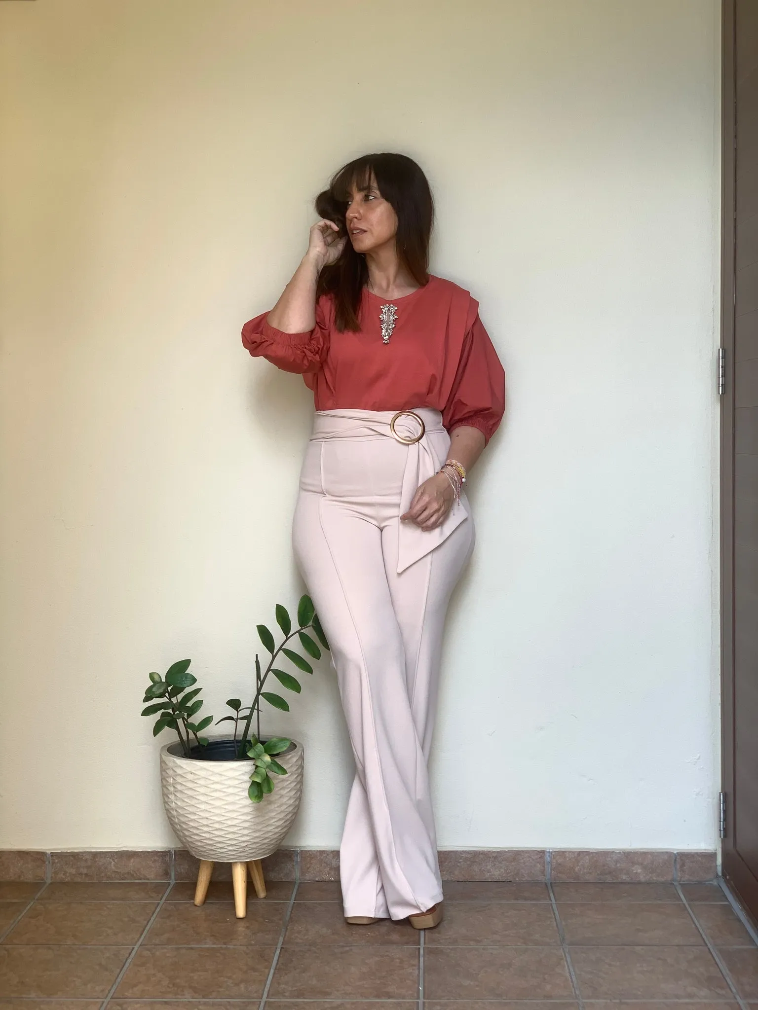 Beige High Waist Pants