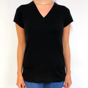 Black Short Sleeve Cashmere V-Neck Jumper Small