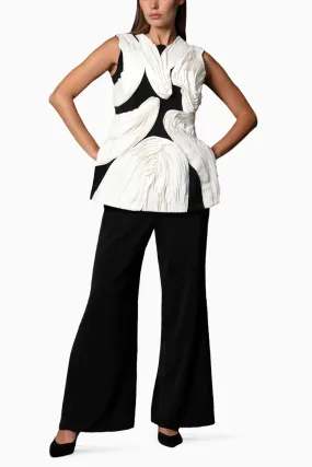 Black White Textured Top With Flared Pants