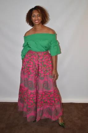 Border Print Maxi Skirt