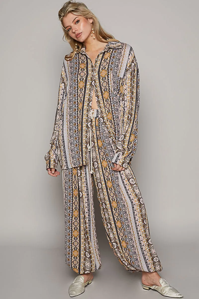 Called Out Boho Striped Patch Print Comfy Rayon Joggers