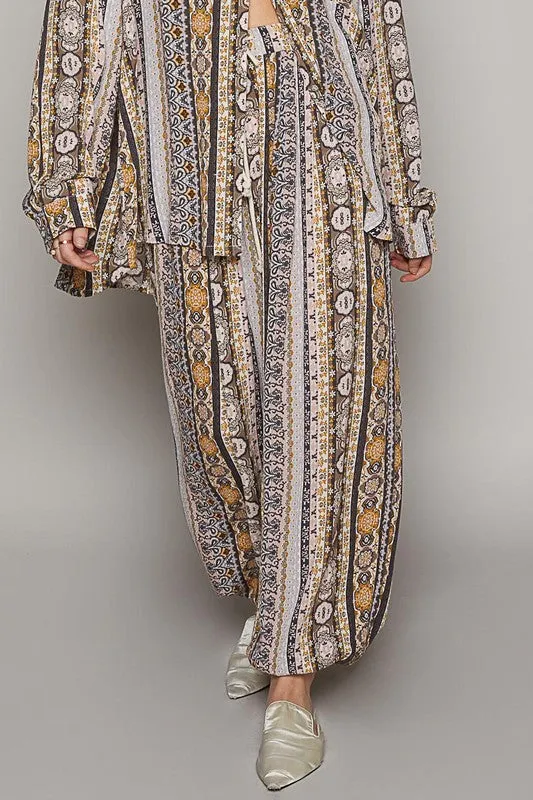 Called Out Boho Striped Patch Print Comfy Rayon Joggers