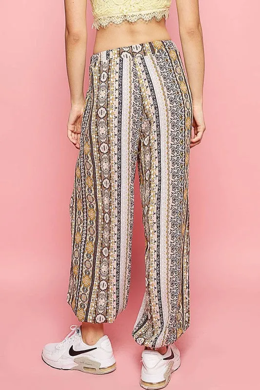 Called Out Boho Striped Patch Print Comfy Rayon Joggers