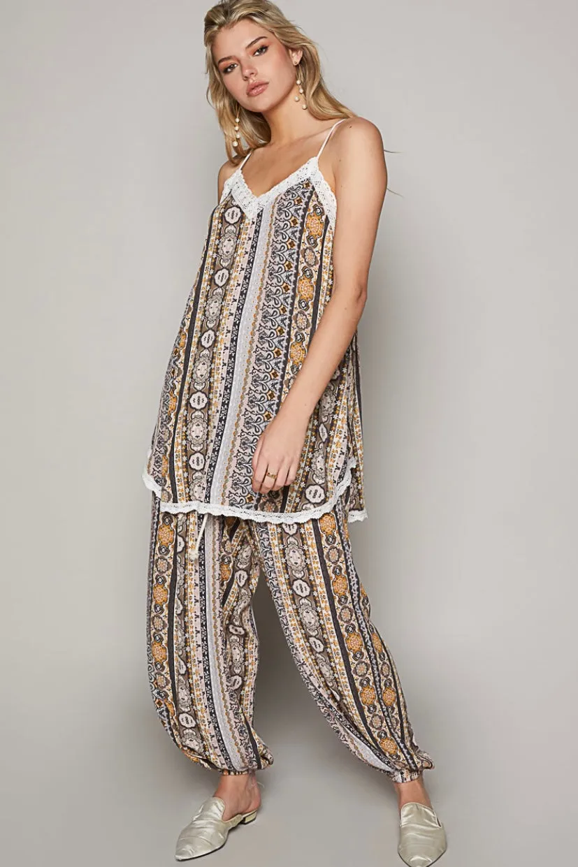 Called Out Boho Striped Patch Print Comfy Rayon Joggers