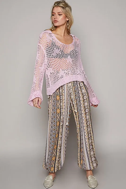 Called Out Boho Striped Patch Print Comfy Rayon Joggers