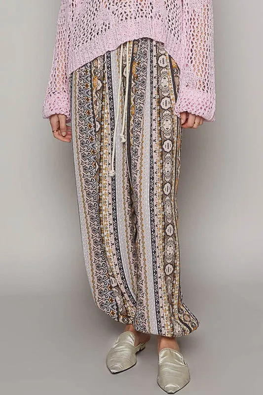 Called Out Boho Striped Patch Print Comfy Rayon Joggers