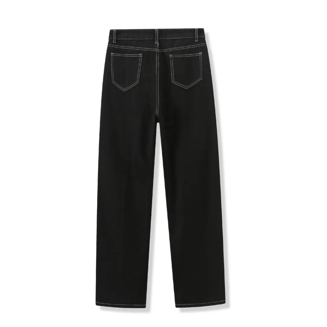 Contrast Stitch Straight Leg Dark Denim Jeans