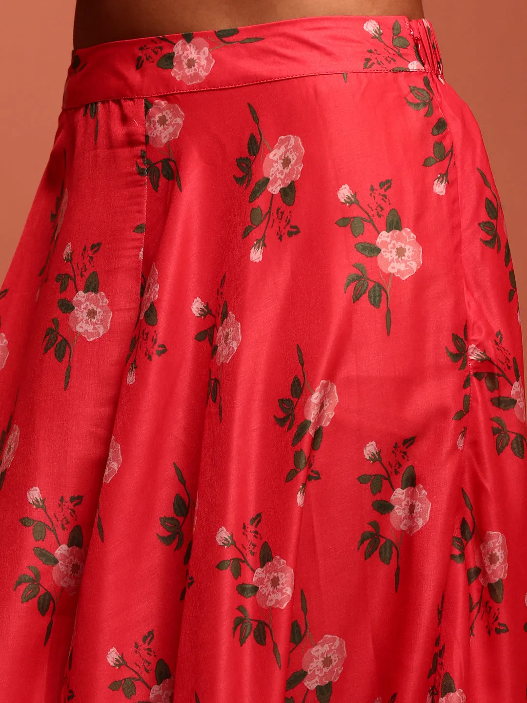Coral Printed Muslin Kurta & Lehenga Set