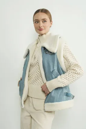 DENIM SHERPA MIXED VEST