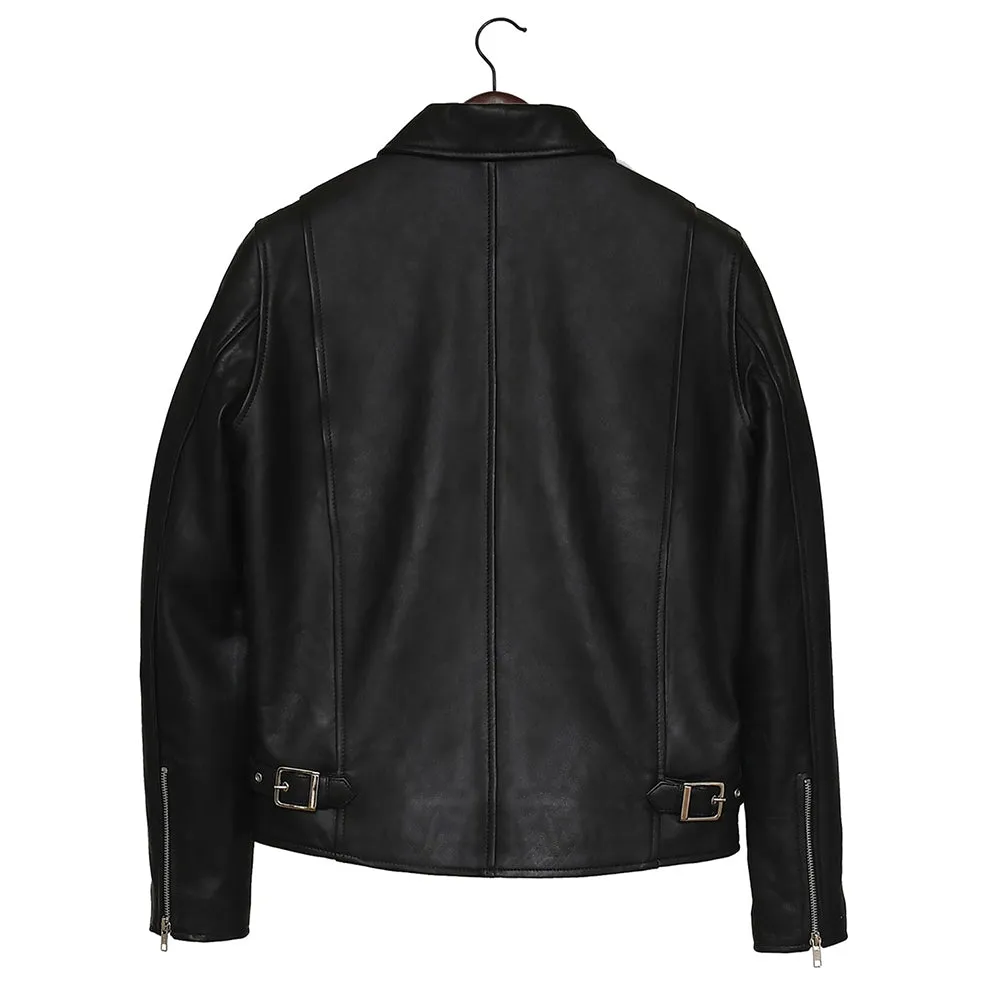 Down Collar Mens Classic Rider Black Leather Jacket