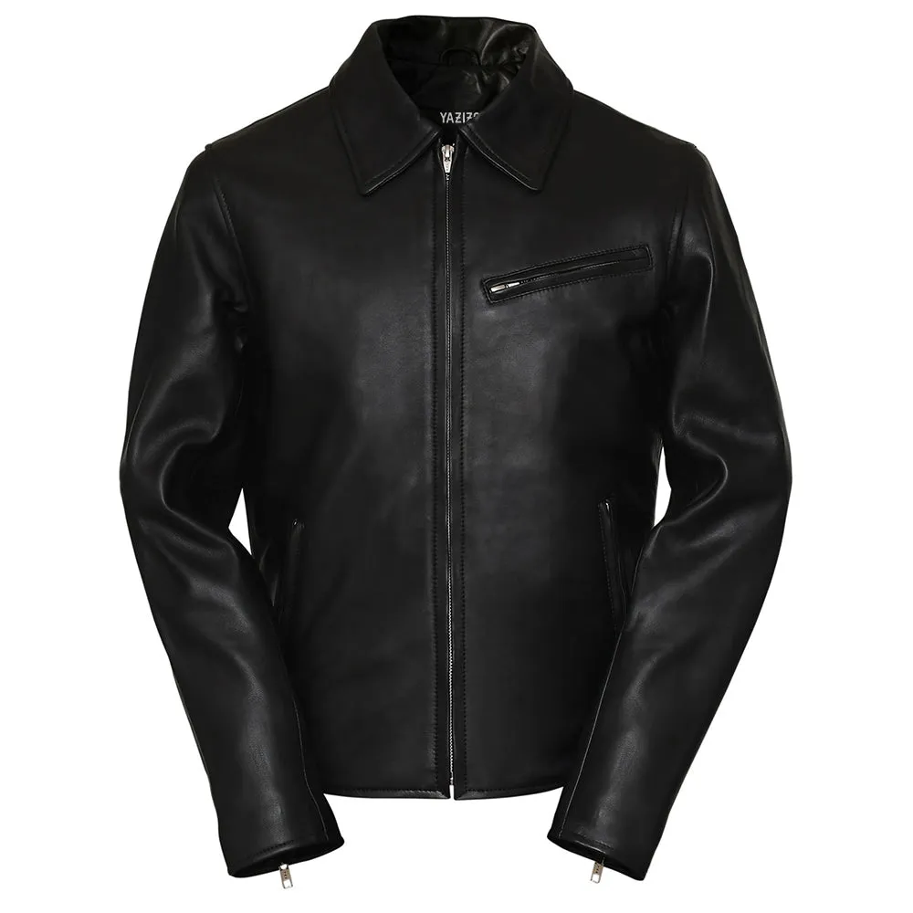 Down Collar Mens Classic Rider Black Leather Jacket