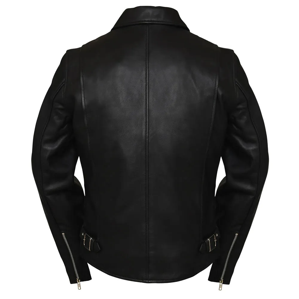 Down Collar Mens Classic Rider Black Leather Jacket