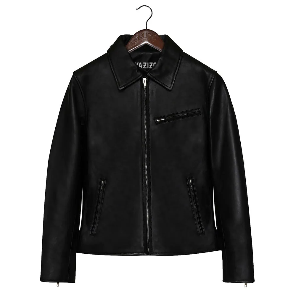 Down Collar Mens Classic Rider Black Leather Jacket