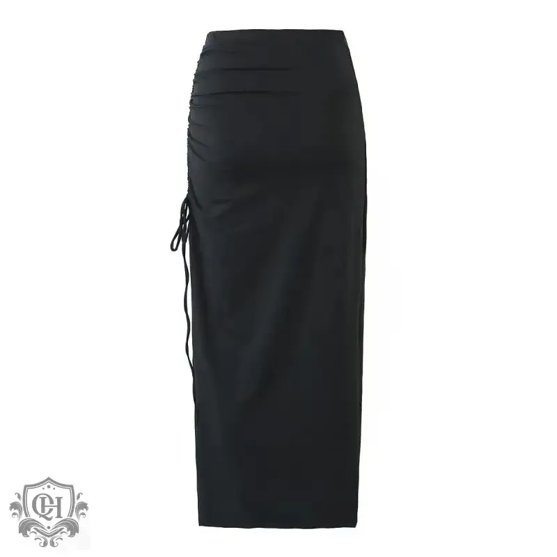 Drawstring High Waist Maxi Skirt