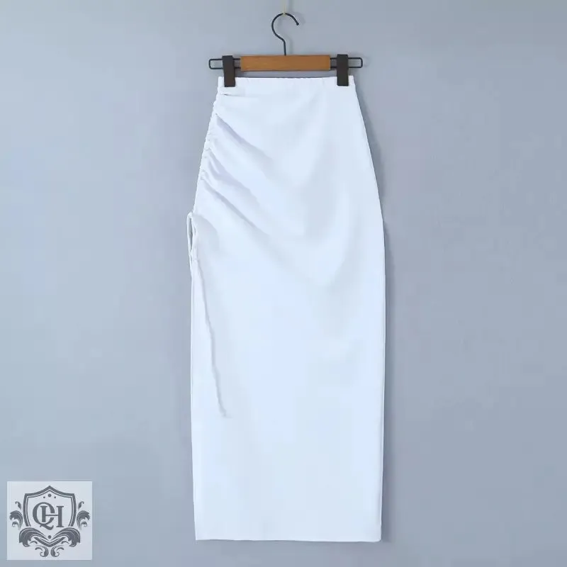 Drawstring High Waist Maxi Skirt