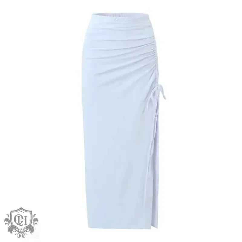Drawstring High Waist Maxi Skirt
