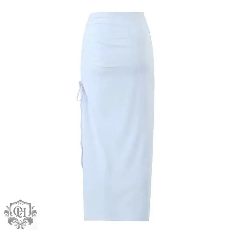 Drawstring High Waist Maxi Skirt