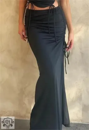 Drawstring High Waist Maxi Skirt
