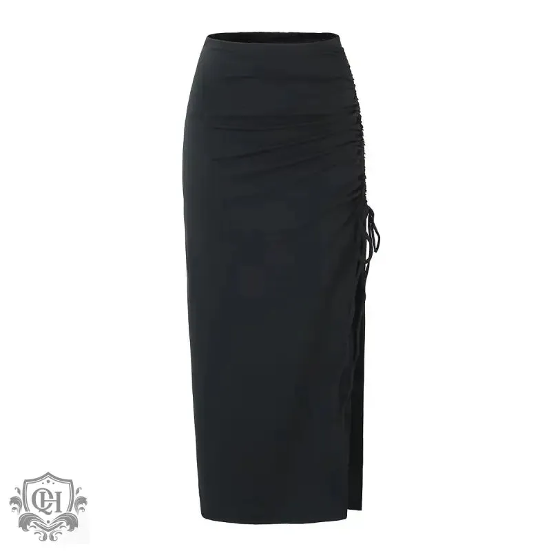Drawstring High Waist Maxi Skirt