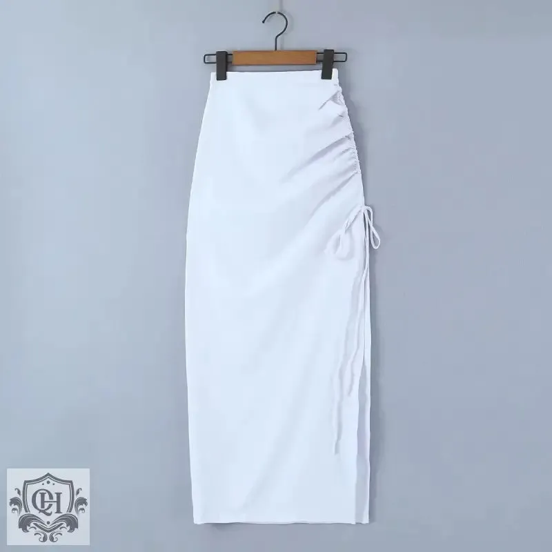 Drawstring High Waist Maxi Skirt