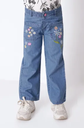 Emb.Flared Denim Pants