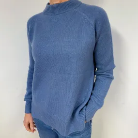 Faded Denim Blue Cashmere Chunky Turtle Neck Jumper Medium