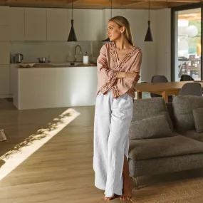 Flared linen pants white - Muriel