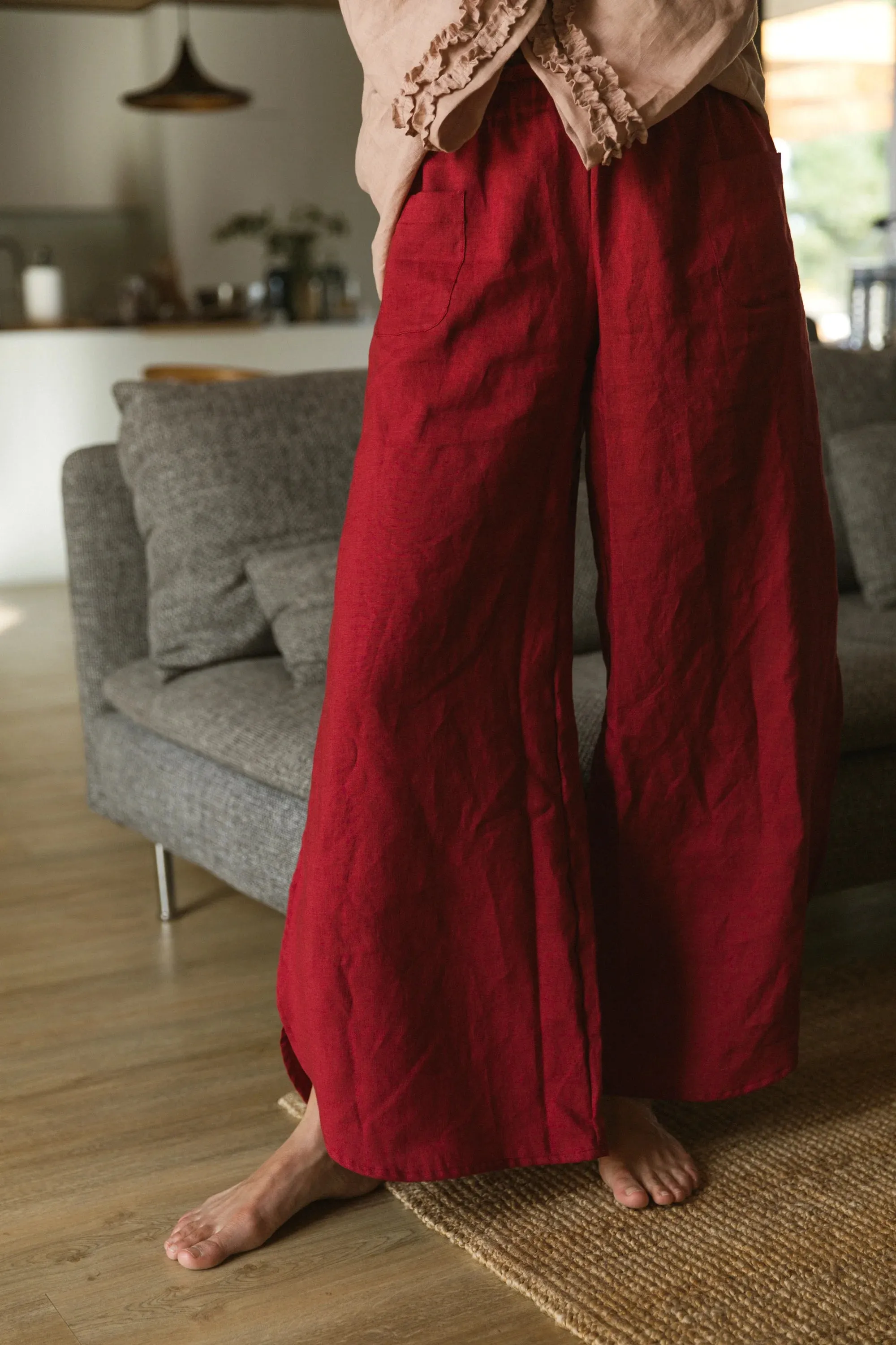 Flared linen pants white - Muriel