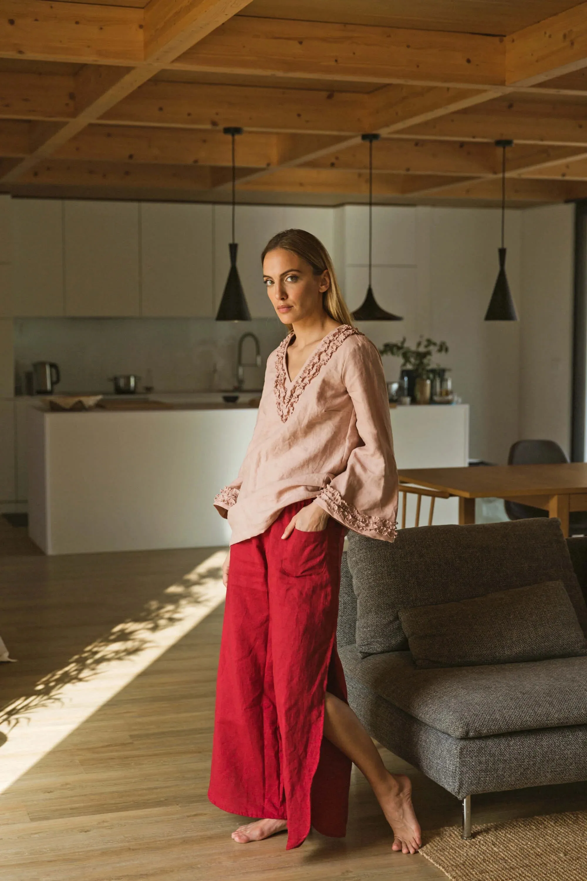 Flared linen pants white - Muriel