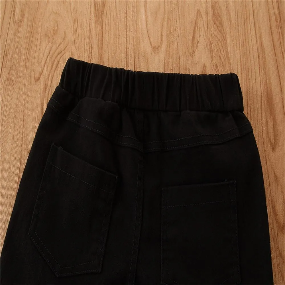 Girls Casual Solid Wide Leg Flared Ripped Jeans Wholesale