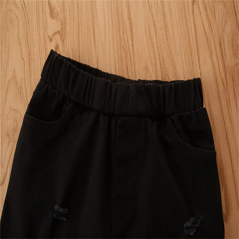 Girls Casual Solid Wide Leg Flared Ripped Jeans Wholesale