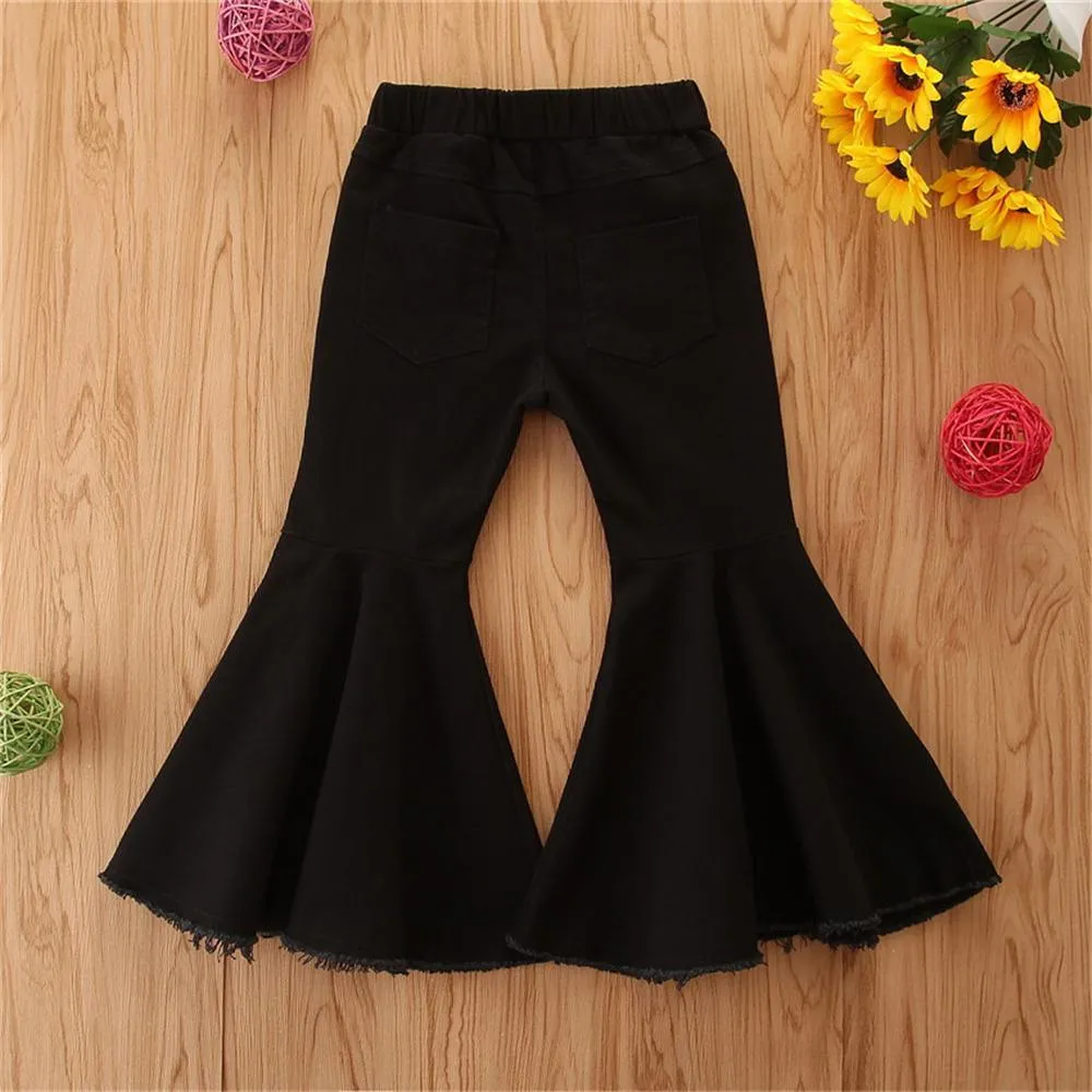 Girls Casual Solid Wide Leg Flared Ripped Jeans Wholesale