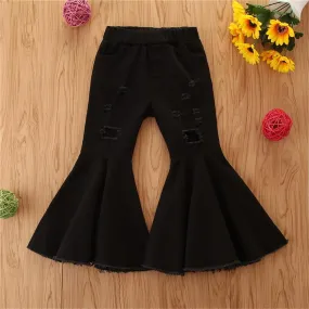 Girls Casual Solid Wide Leg Flared Ripped Jeans Wholesale