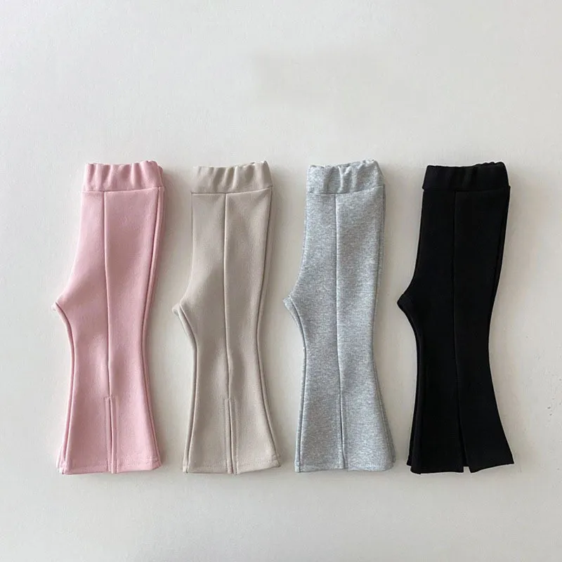 Girls Solid Color Flared Pants