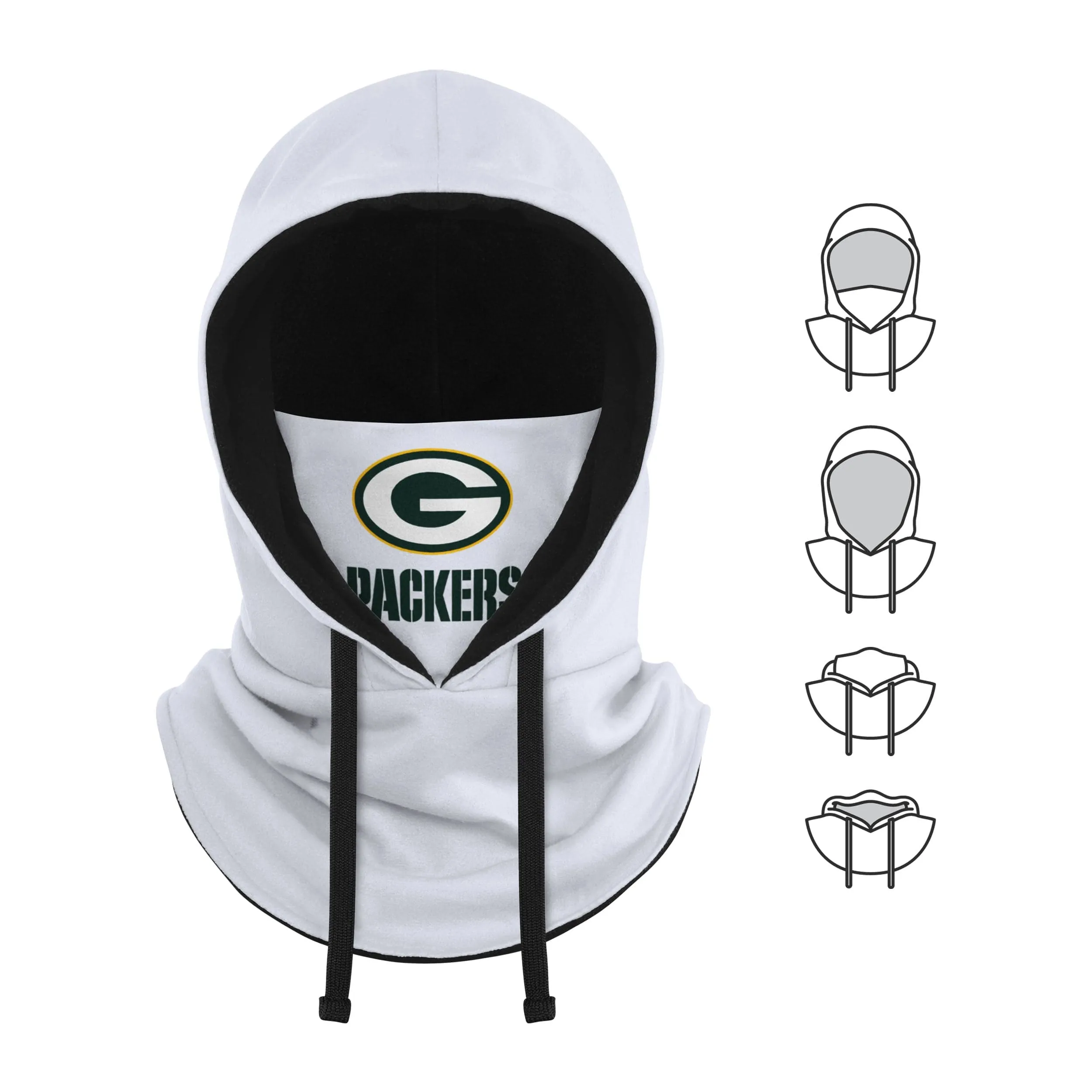 Green Bay Packers NFL White Drawstring Hooded Gaiter