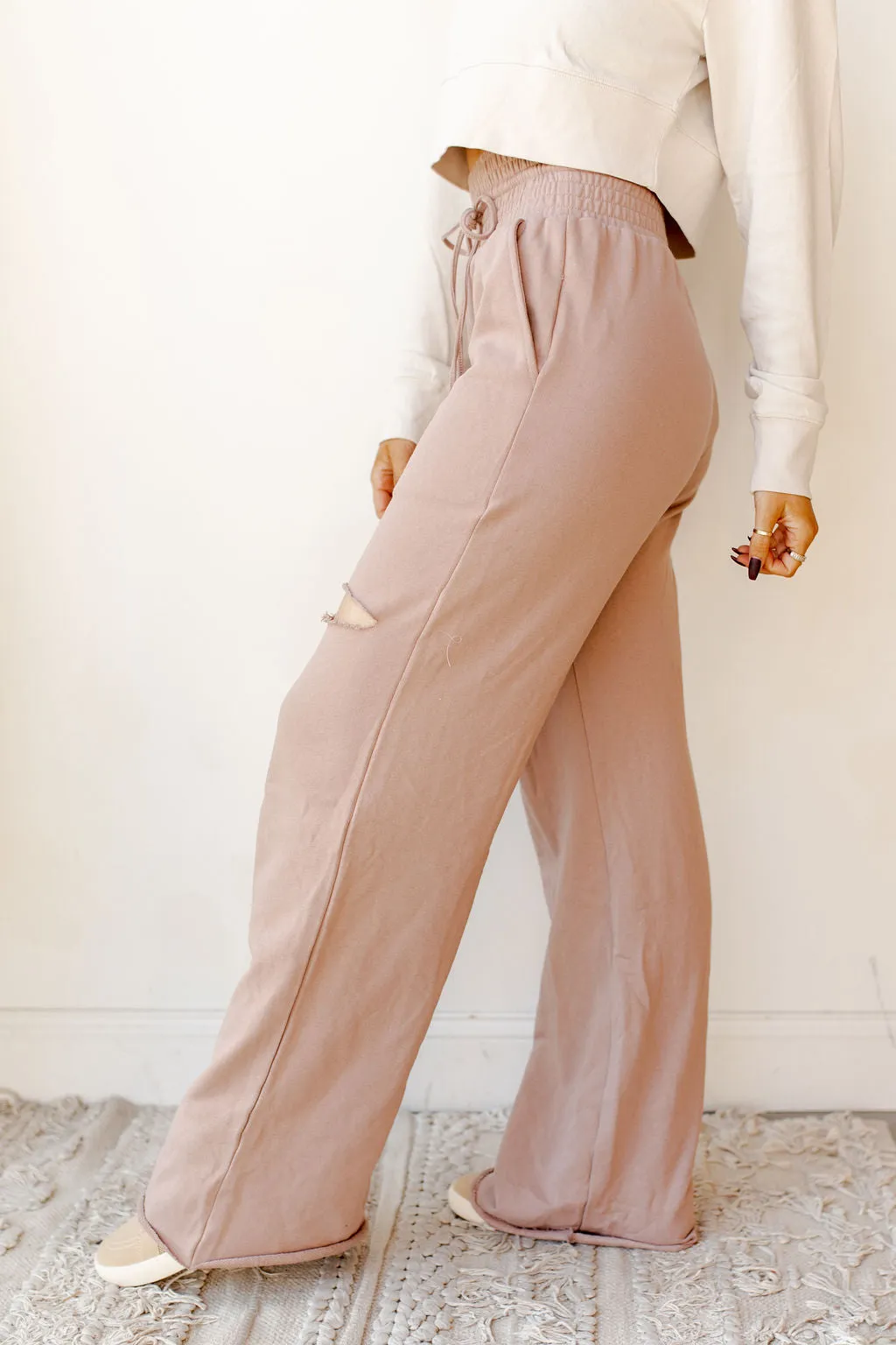 high waist distressed sweat pants