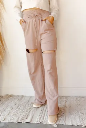 high waist distressed sweat pants
