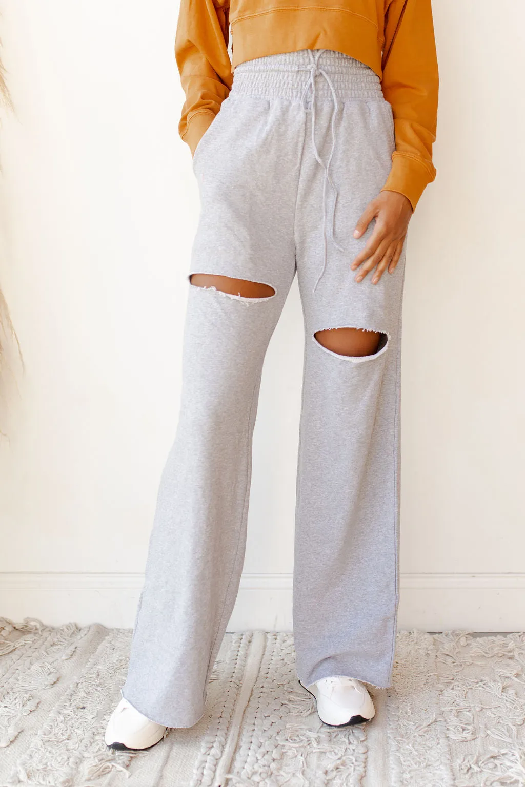 high waist distressed sweat pants
