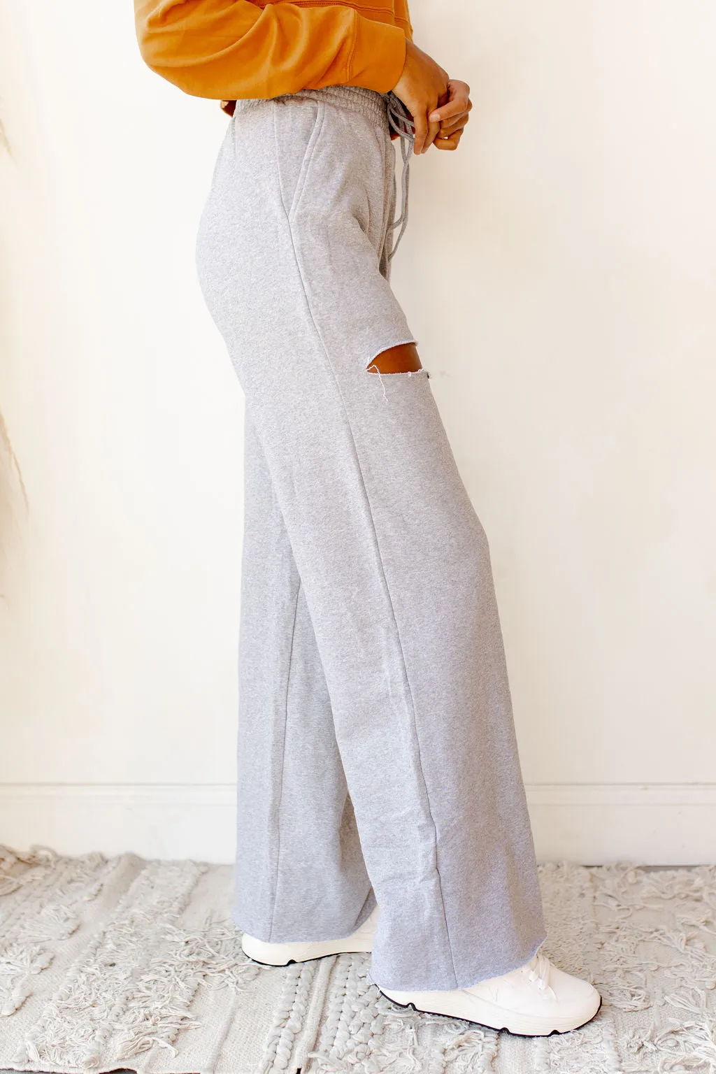 high waist distressed sweat pants