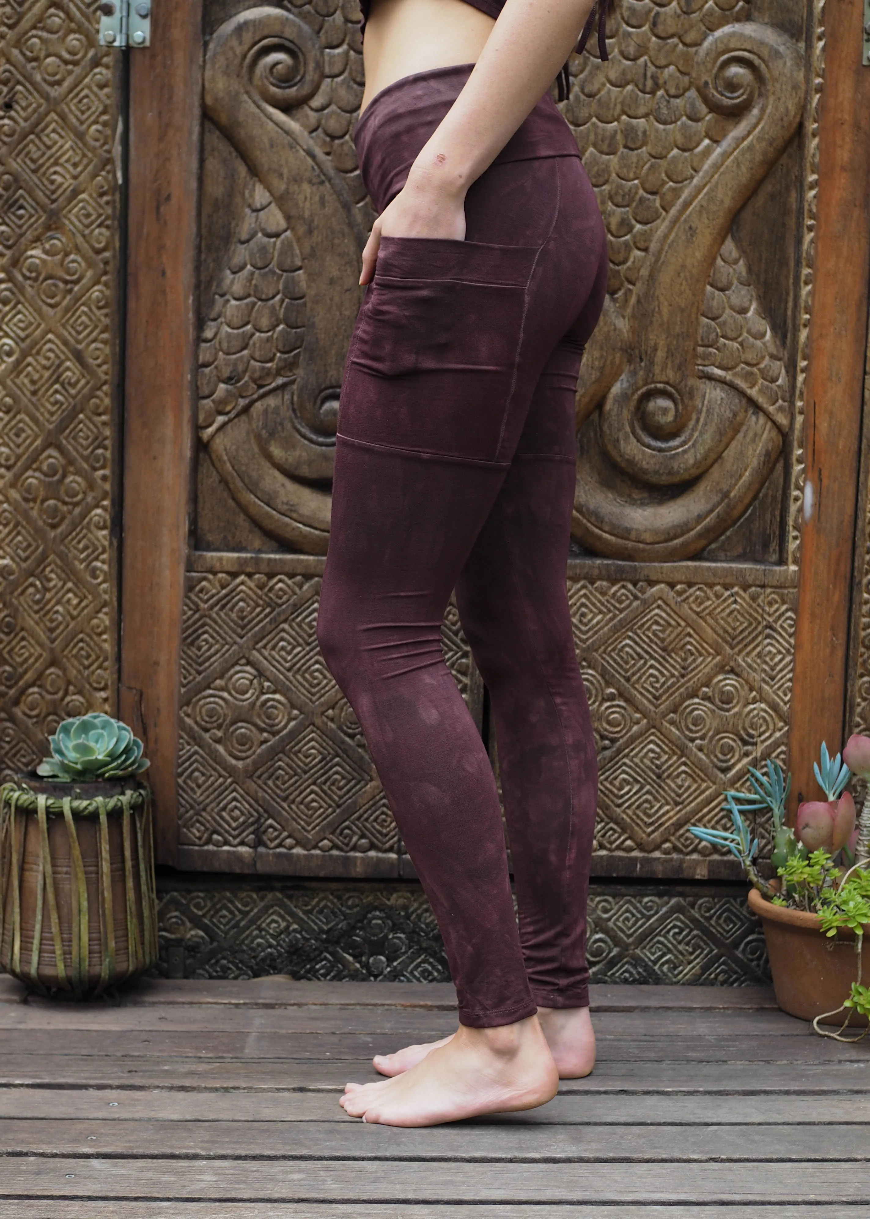 High Waist Pocket Yoga Tights and Crop - Chocolate
