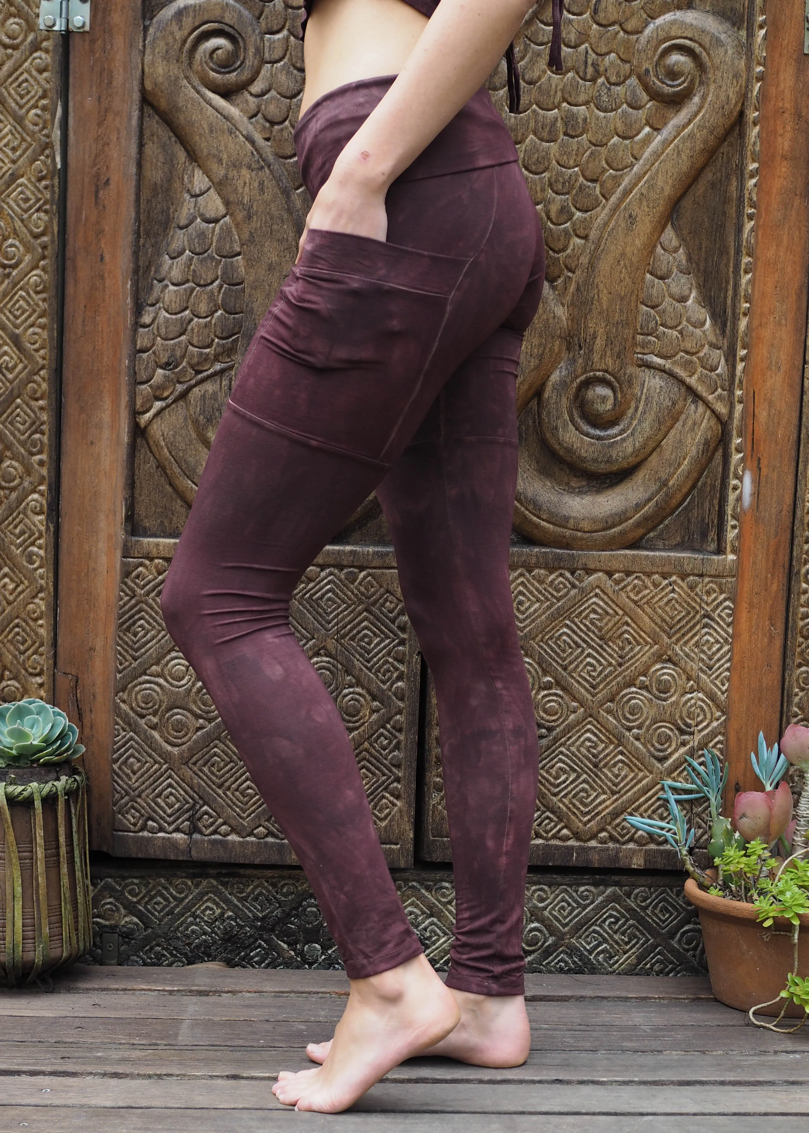 High Waist Pocket Yoga Tights and Crop - Chocolate