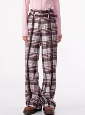 High Waist Slim Straight Leg Tweed Pants