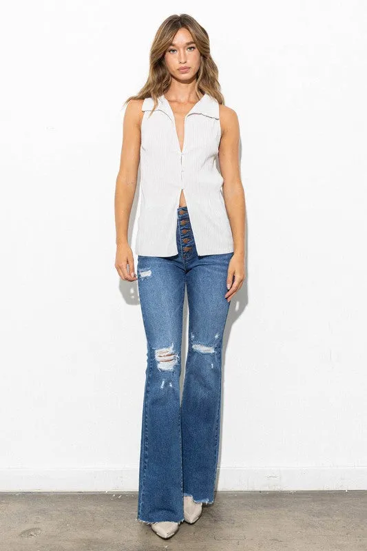HIGH WAISTED DISTRESSED BOOTCUT