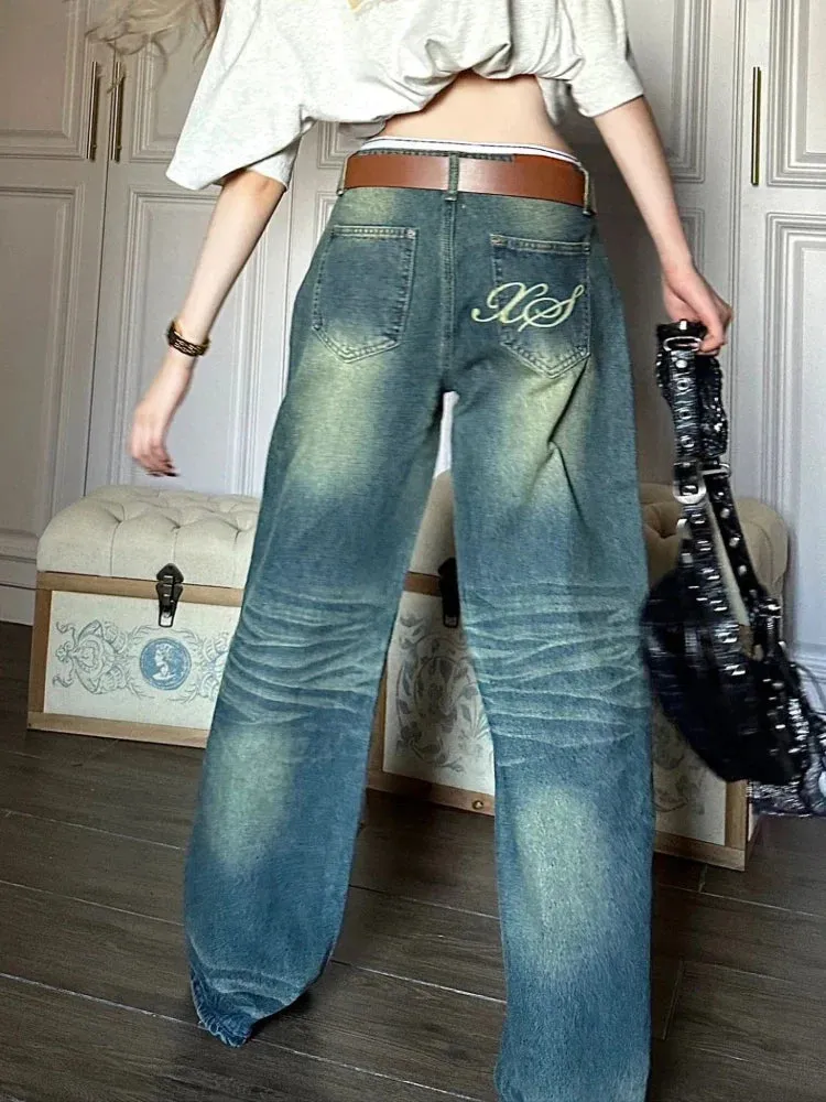 Jeans Women Y2k Fashion Baggy Style High Waist Wide Leg Denim Pants